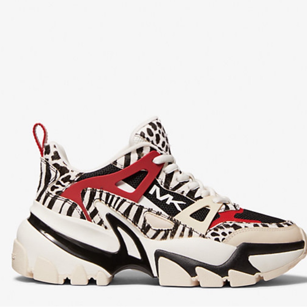 Michael Kors Red and Black Animal Print Sneakers size 6 - Picture 10 of 12